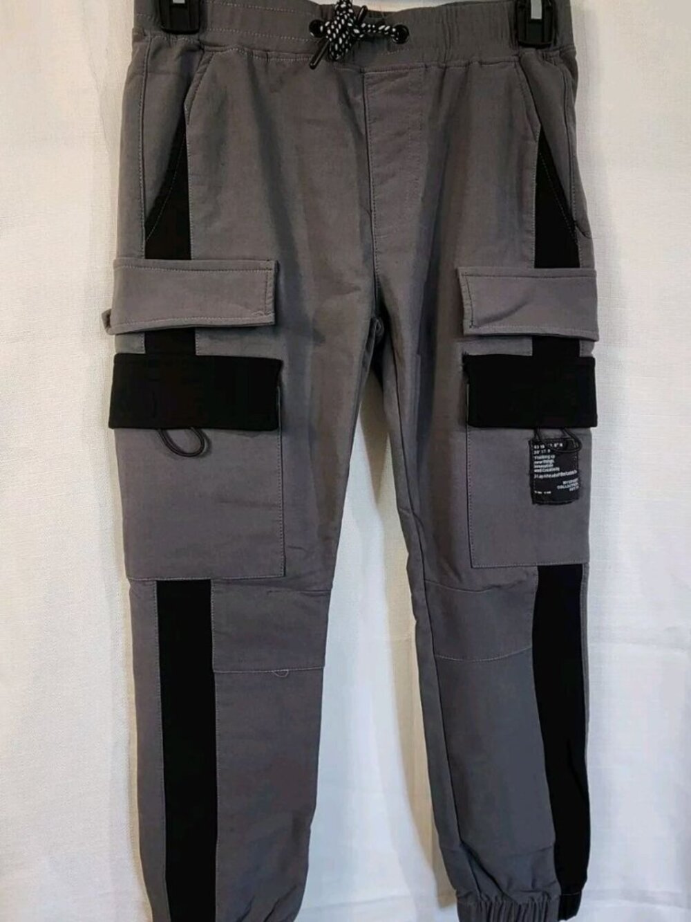 Kids Boys Joggers Cargo Drawstring Waistband Waterproof Gray Black Medium 10/12